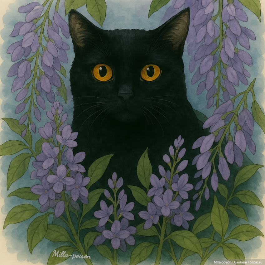 Чёрные кошки и цветы — Рисование и арт: скетчи