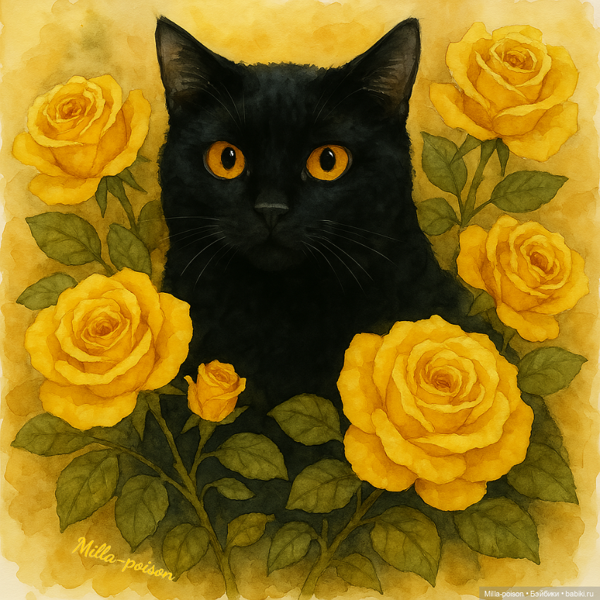 Чёрные кошки и цветы — Рисование и арт: скетчи