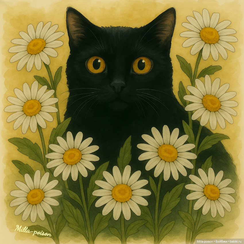 Чёрные кошки и цветы — Рисование и арт: скетчи (фото 9)