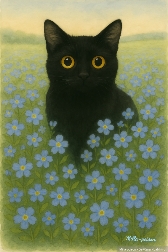 Чёрные кошки и цветы — Рисование и арт: скетчи