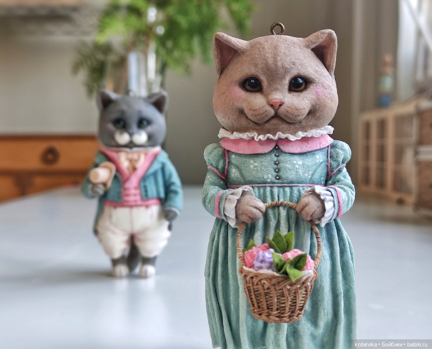 Влюбленные коты из ваты — Ватные игрушки на елку: ретро