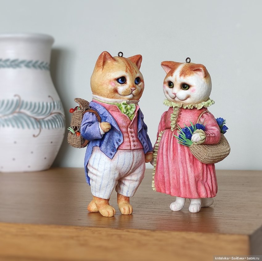 Влюбленные коты из ваты — Ватные игрушки на елку: ретро