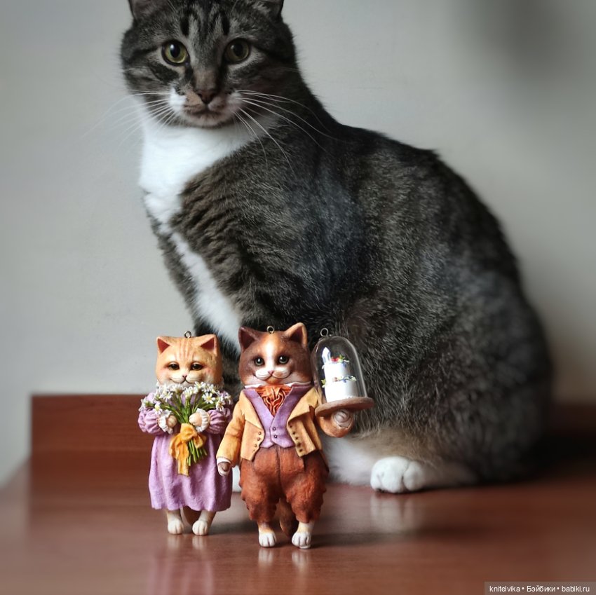 Влюбленные коты из ваты — Ватные игрушки на елку: ретро (фото 7)