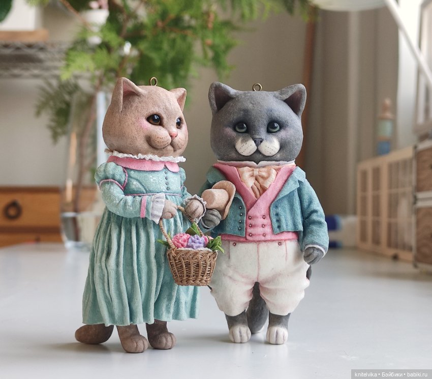 Влюбленные коты из ваты — Ватные игрушки на елку: ретро