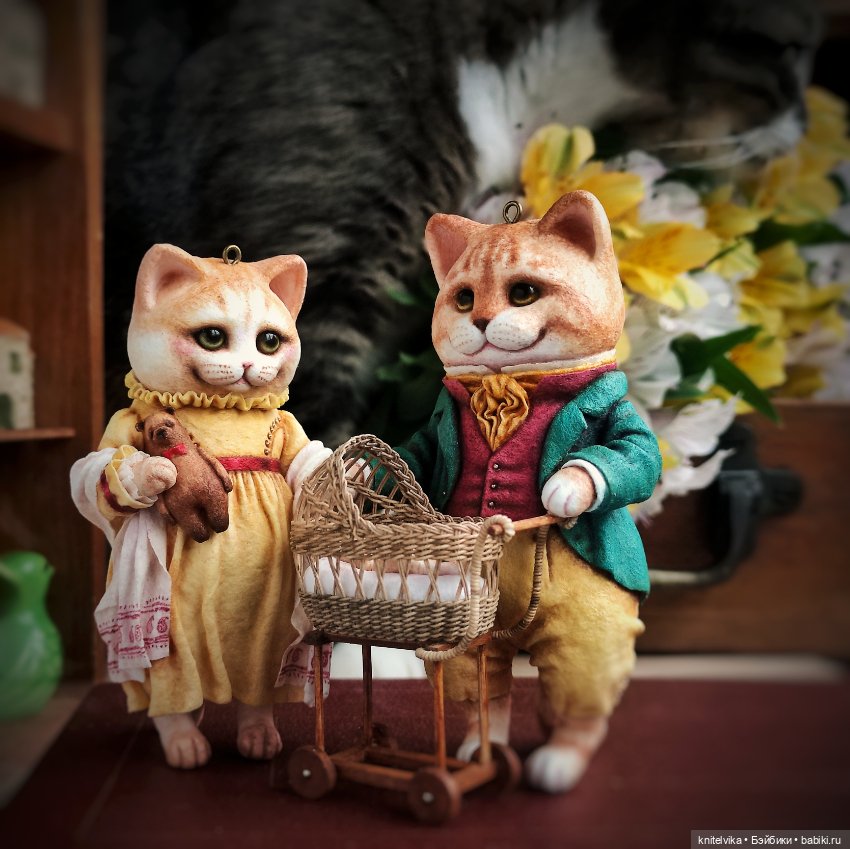 Влюбленные коты из ваты — Ватные игрушки на елку: ретро