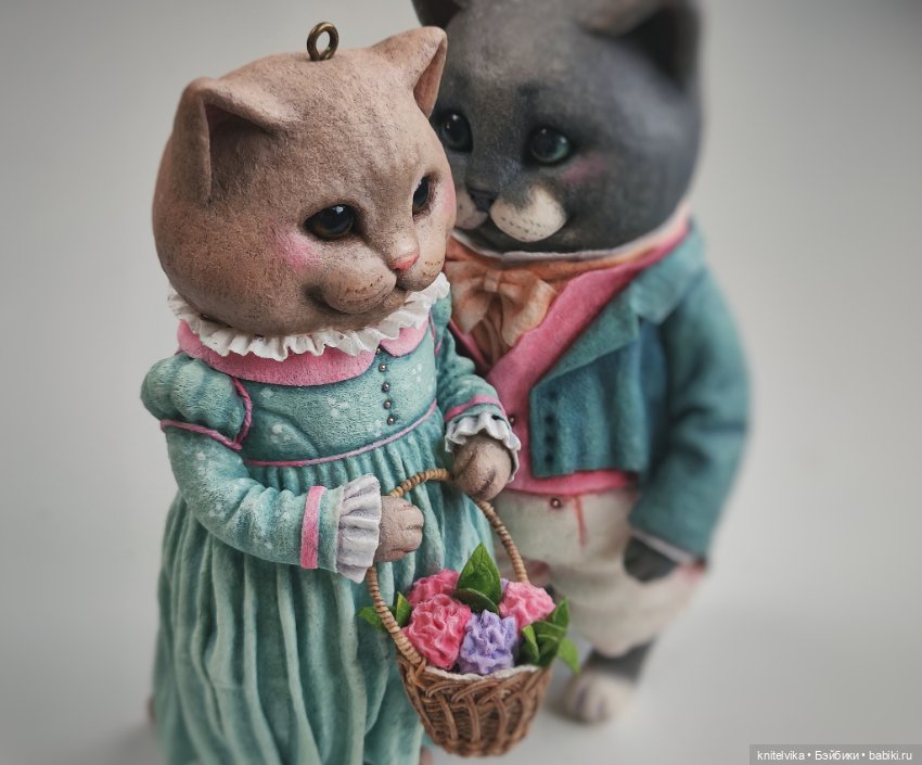 Влюбленные коты из ваты — Ватные игрушки на елку: ретро