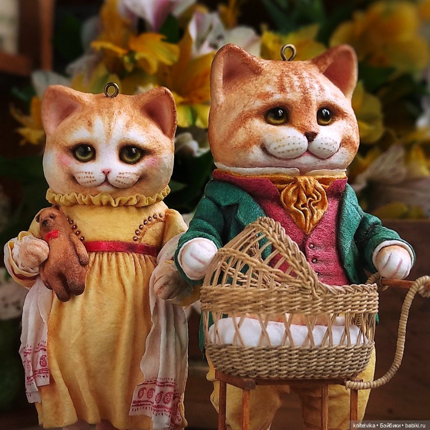 Влюбленные коты из ваты — Ватные игрушки на елку: ретро