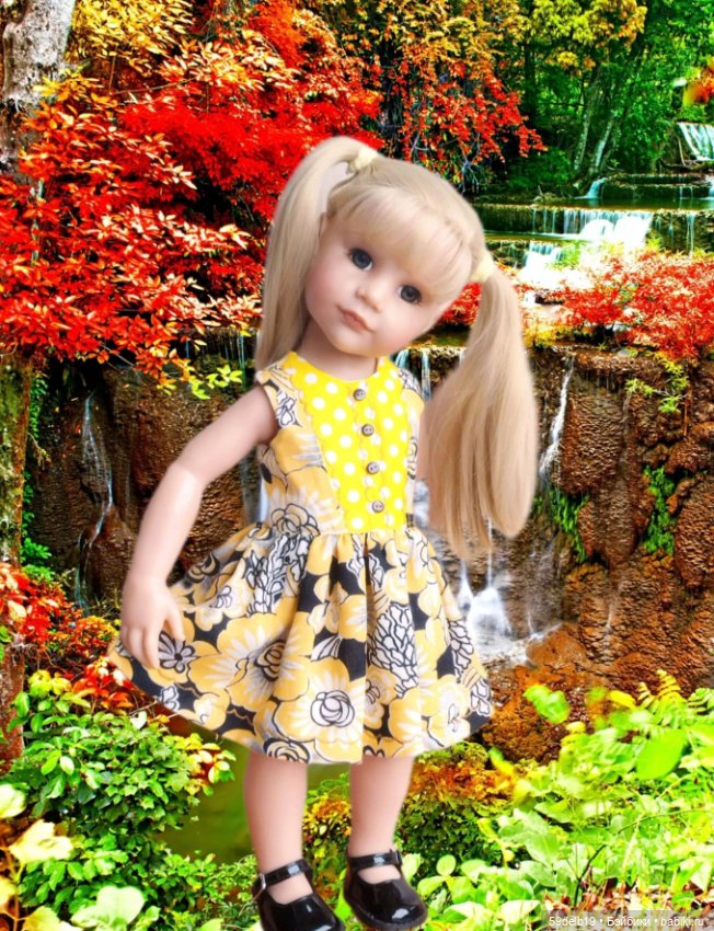 Ещё один жёлтые сарафанчик для кукол готц (фото 8)
