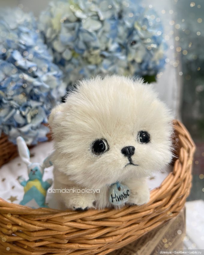 Щенок шпиц Нильс ✨🩵 — Игрушки в смешанной технике (мех и глина): Арт (фото 3)