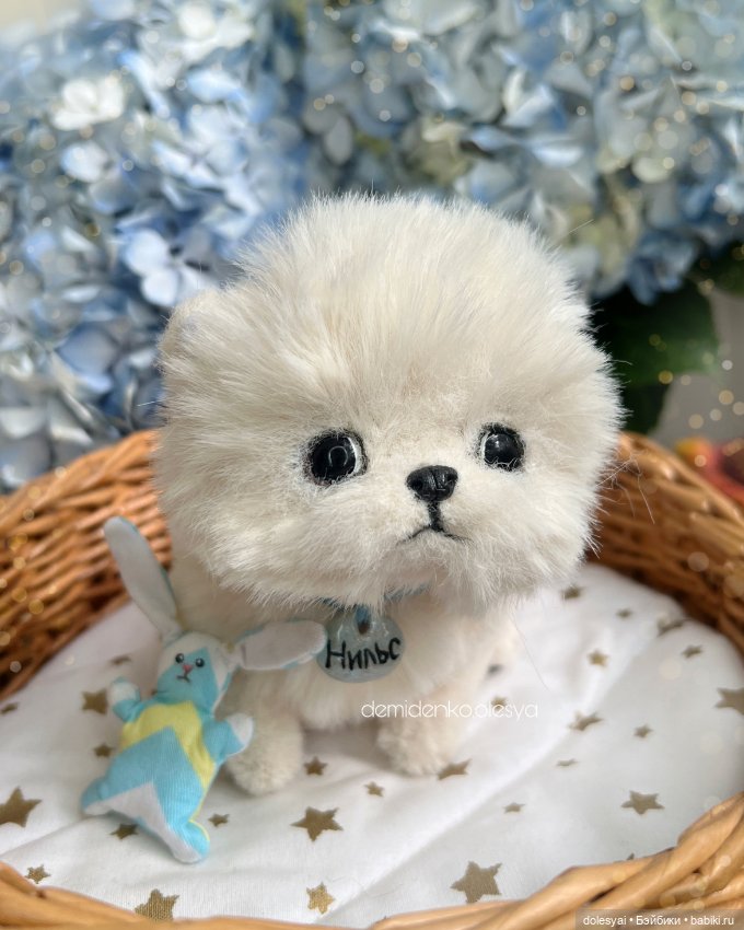 Щенок шпиц Нильс ✨🩵 — Игрушки в смешанной технике (мех и глина): Арт