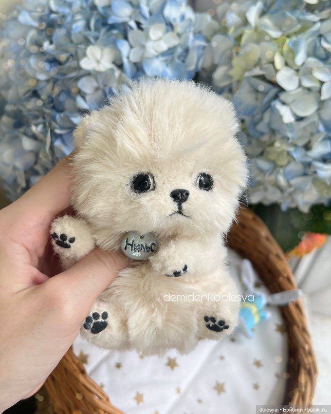 Щенок шпиц Нильс ✨🩵 — Игрушки в смешанной технике (мех и глина): Арт (фото 4)
