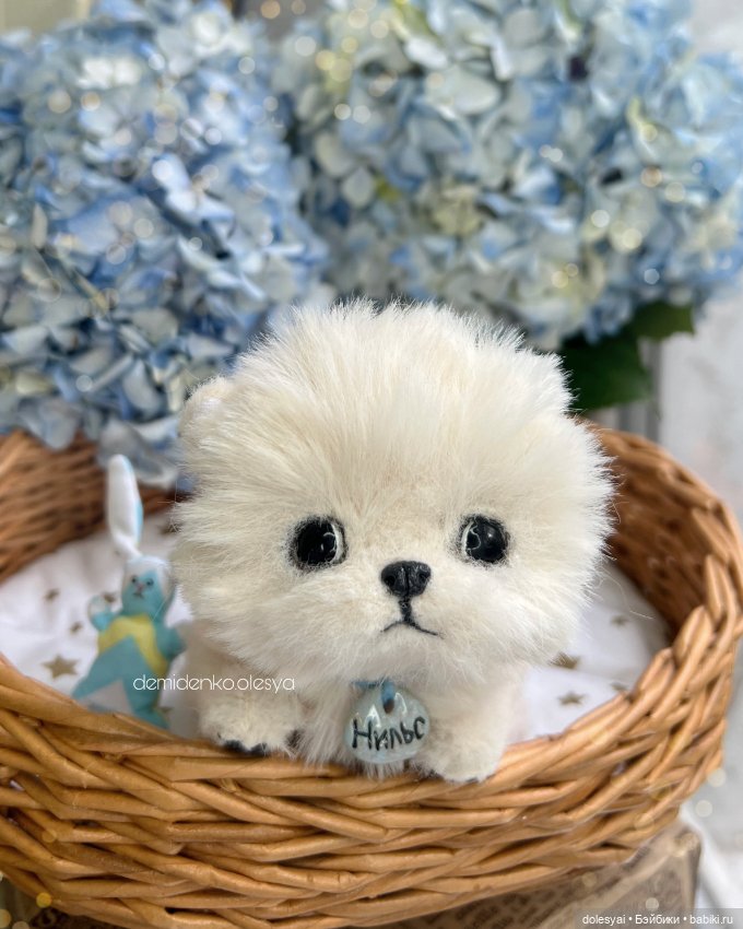 Щенок шпиц Нильс ✨🩵 — Игрушки в смешанной технике (мех и глина): Арт (фото 2)