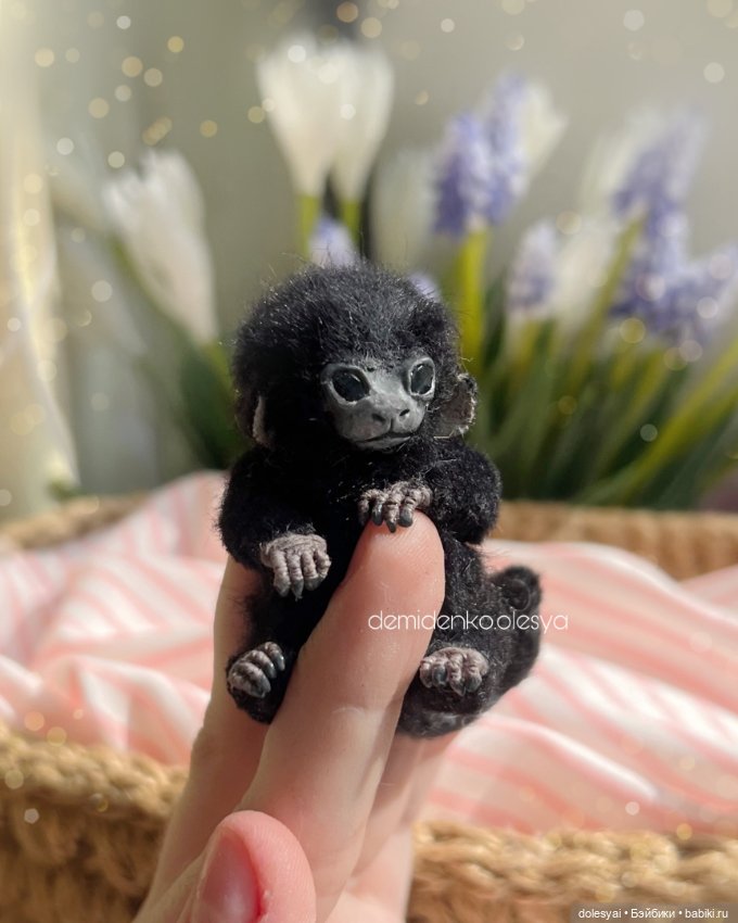 Обезьянка мармозетка 🖤✨ — Игрушки в смешанной технике (мех и глина): Арт (фото 4)