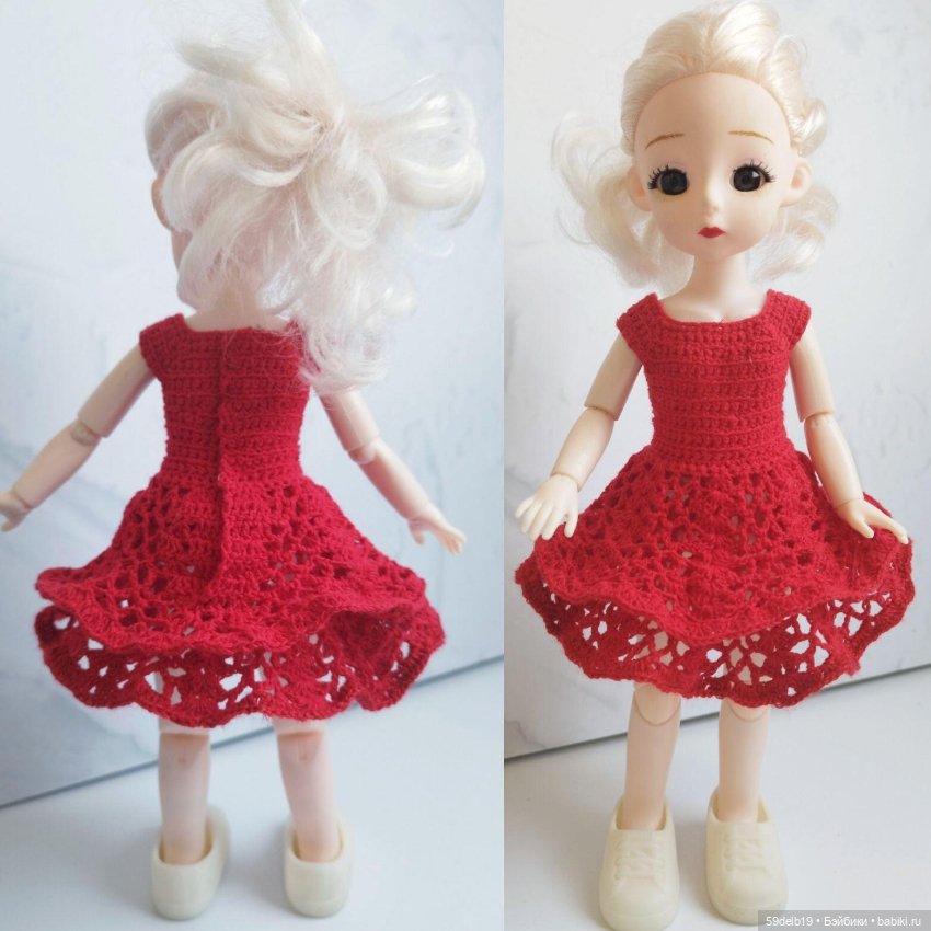 Красное ажурное платье с двухярусной юбочкой для куклы 30 см Китай (фото 8)