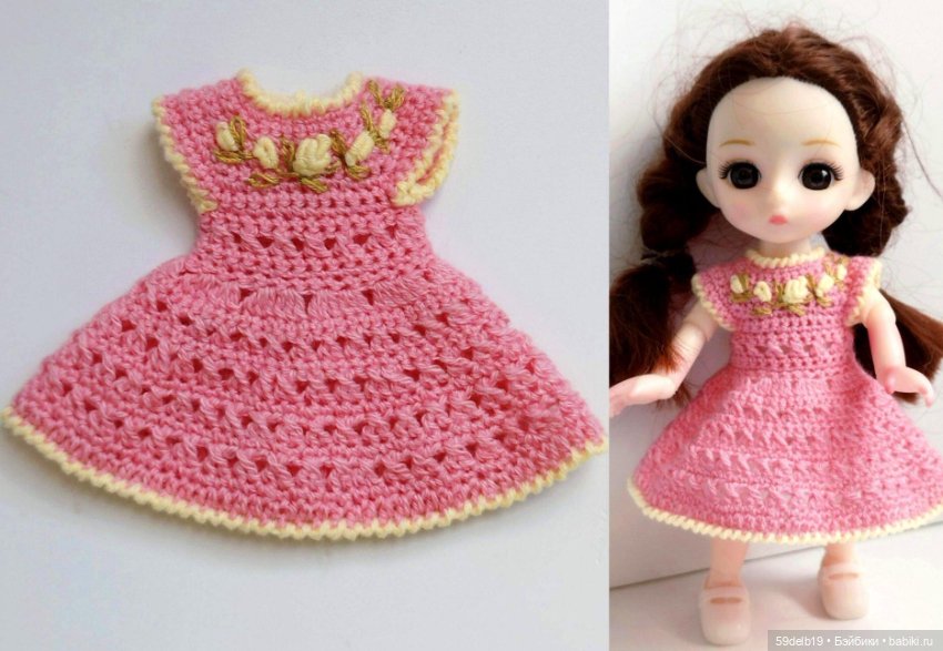 Платье крючком с вышивкой рококо для баболи 16 см (фото 5)