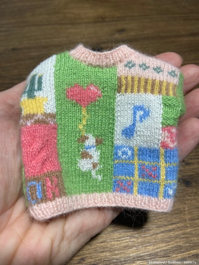 Свитер для кукол формата 1/6 жаккард/интарсия изнанка