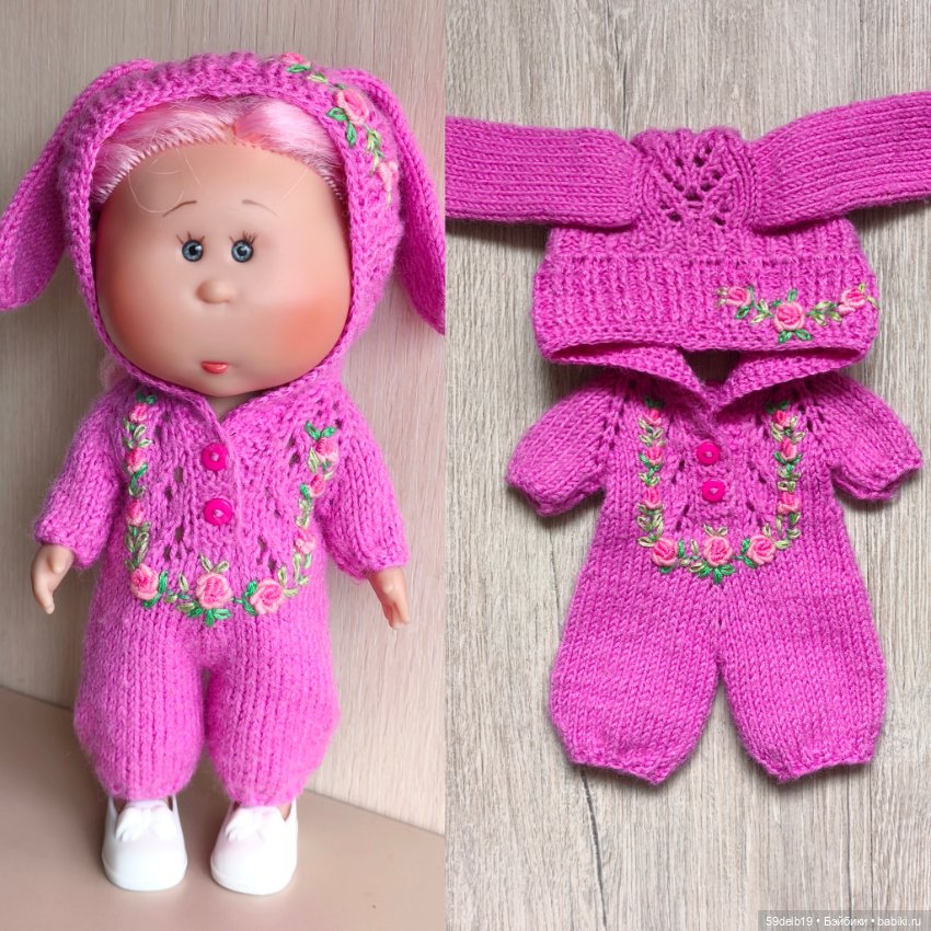 Вязаный комбинезончик с вышивкой рококо для мини Мии