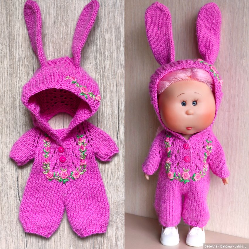 Вязаный комбинезончик с вышивкой рококо для мини Мии