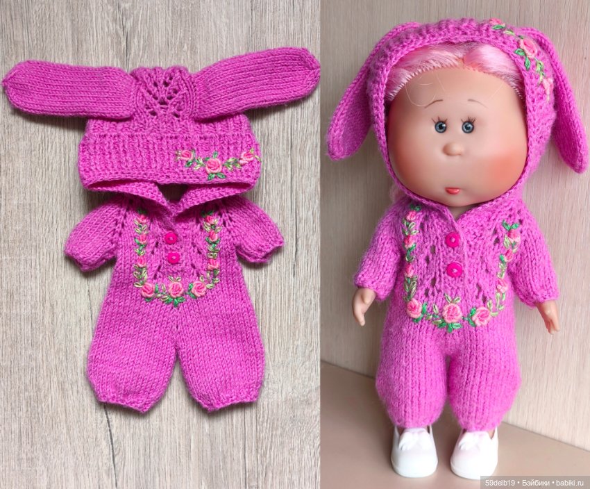 Вязаный комбинезончик с вышивкой рококо для мини Мии