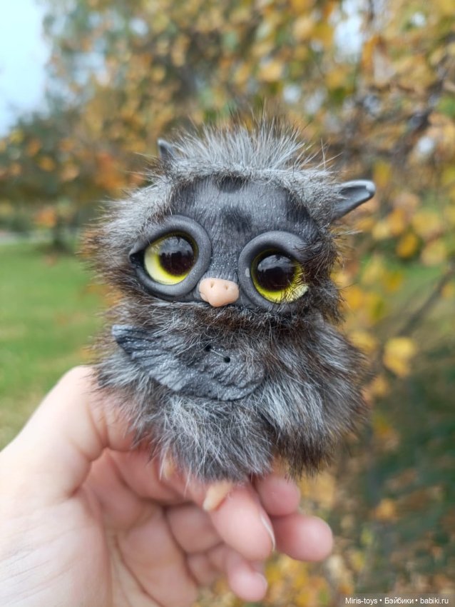 Совенок Тучка — Игрушки в смешанной технике (мех и глина): Арт