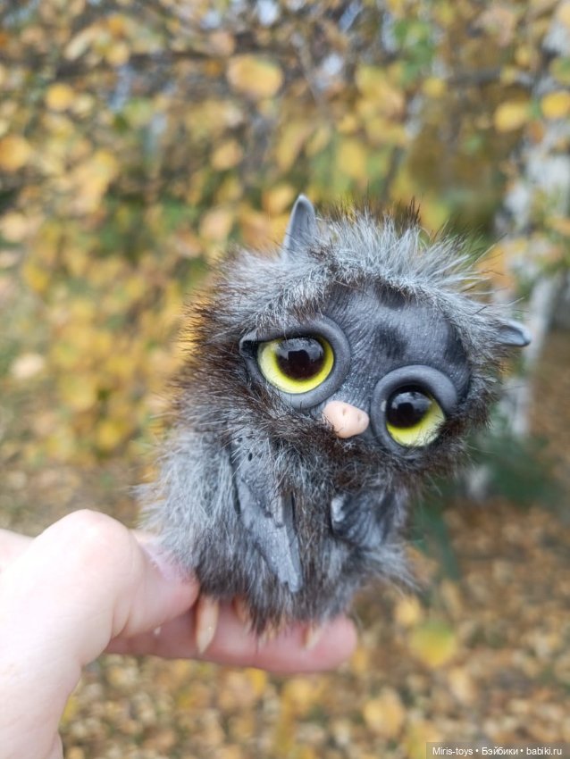 Совенок Тучка — Игрушки в смешанной технике (мех и глина): Арт