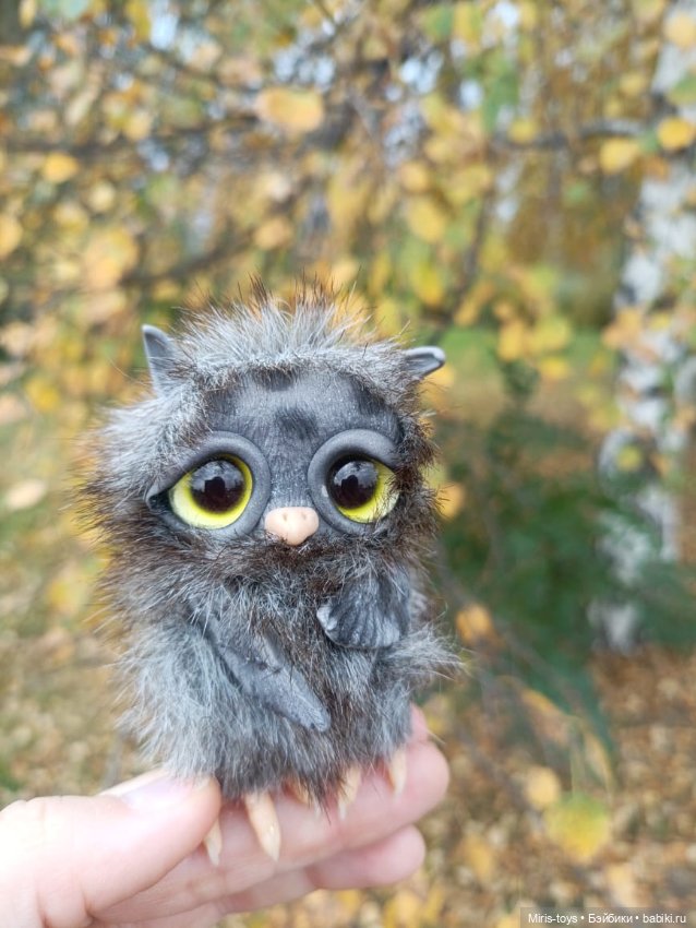 Совенок Тучка — Игрушки в смешанной технике (мех и глина): Арт