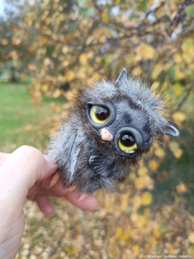 Совенок Тучка — Игрушки в смешанной технике (мех и глина): Арт