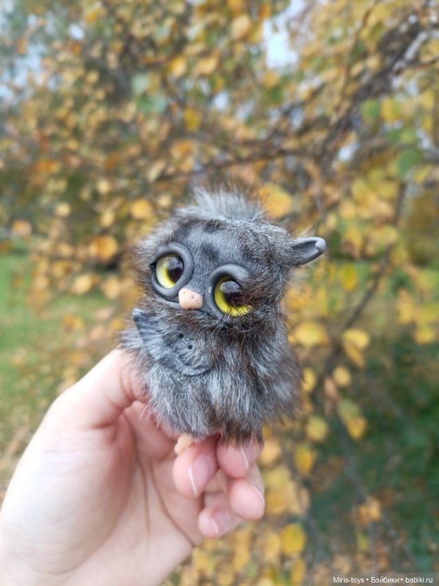 Совенок Тучка — Игрушки в смешанной технике (мех и глина): Арт