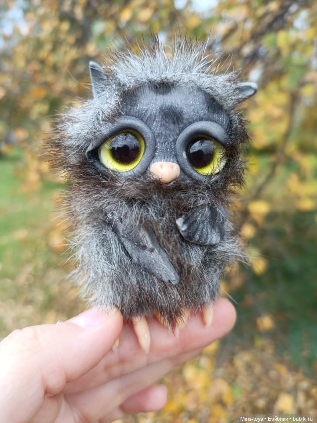 Совенок Тучка — Игрушки в смешанной технике (мех и глина): Арт
