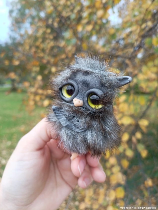 Совенок Тучка — Игрушки в смешанной технике (мех и глина): Арт