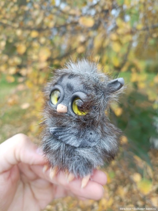 Совенок Тучка — Игрушки в смешанной технике (мех и глина): Арт