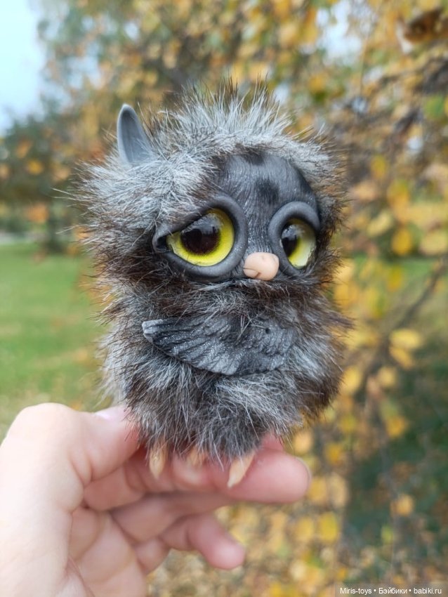 Совенок Тучка — Игрушки в смешанной технике (мех и глина): Арт