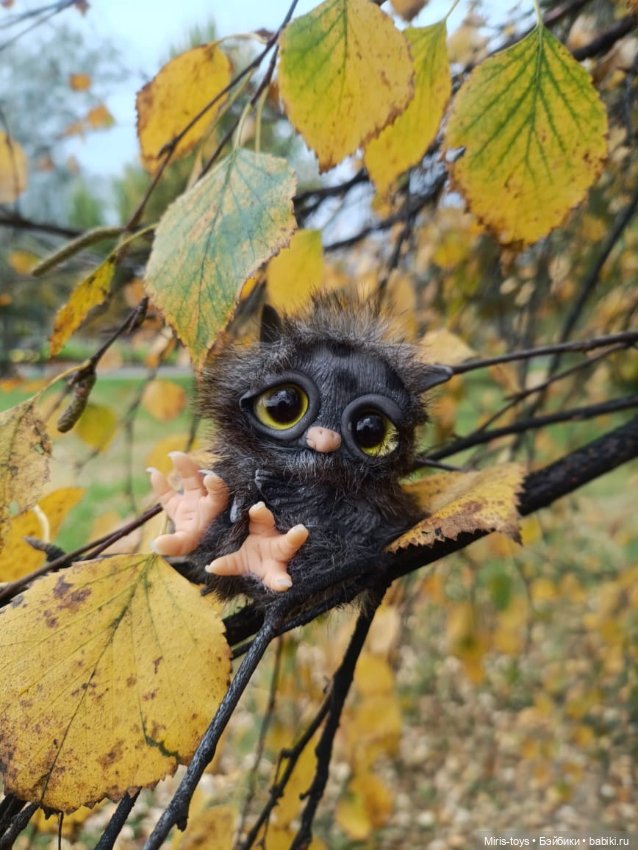 Совенок Тучка — Игрушки в смешанной технике (мех и глина): Арт