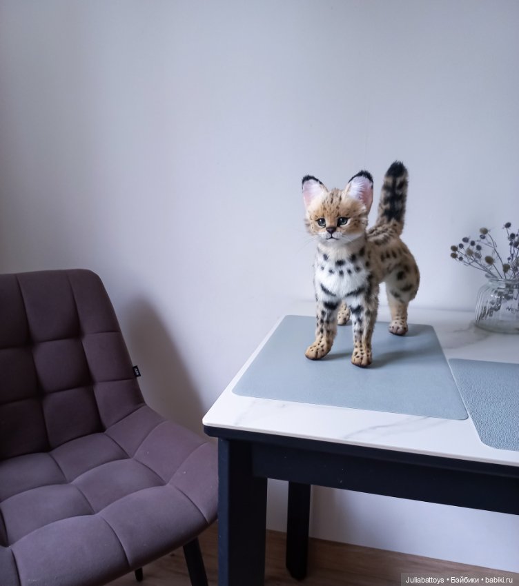 Дикая кошка. Сервал 🖤 — Игрушки в смешанной технике (мех и глина): Арт