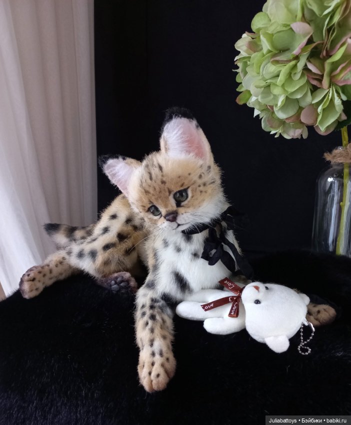 Дикая кошка. Сервал 🖤 — Игрушки в смешанной технике (мех и глина): Арт