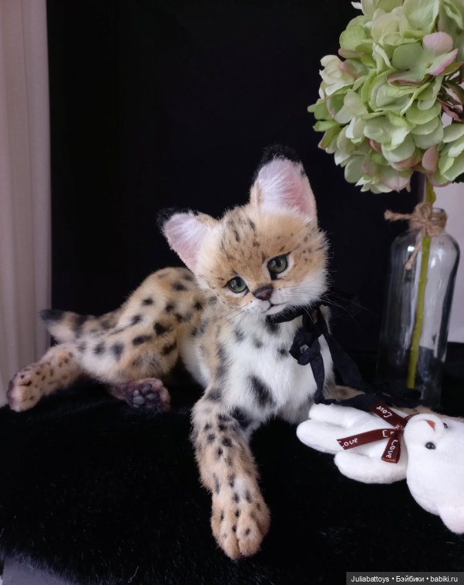 Дикая кошка. Сервал 🖤 — Игрушки в смешанной технике (мех и глина): Арт