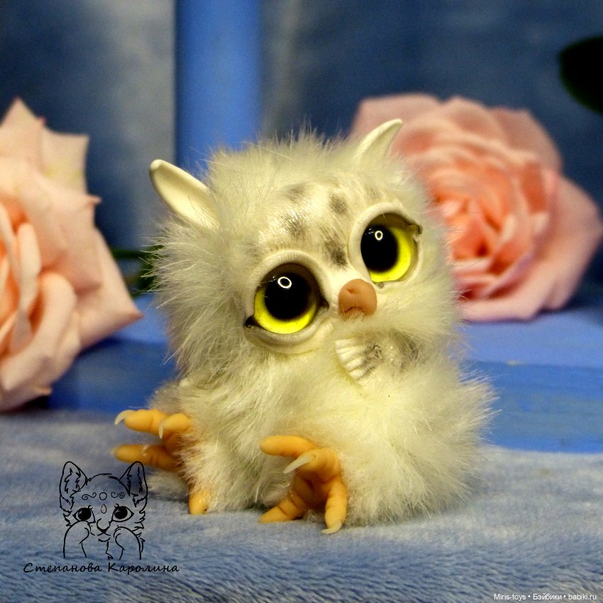 Совята в розах — Игрушки в смешанной технике (мех и глина): Арт