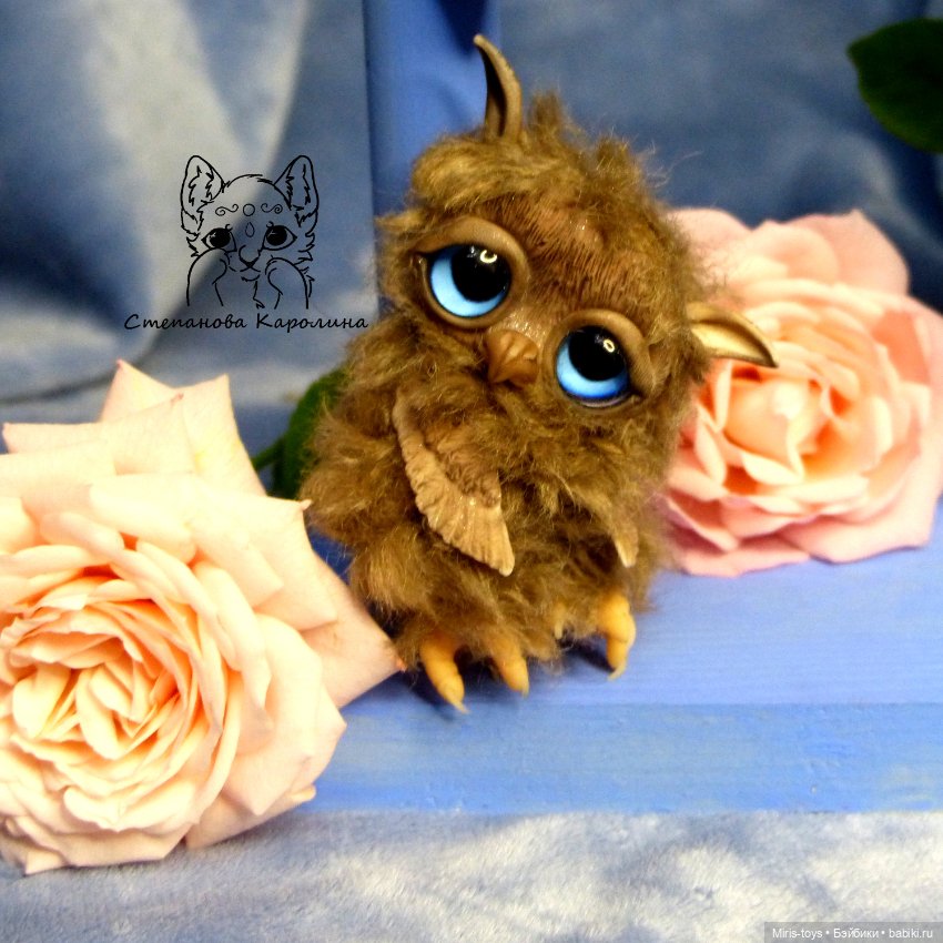 Совята в розах — Игрушки в смешанной технике (мех и глина): Арт