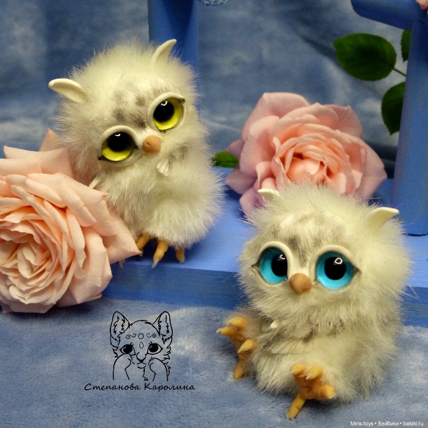 Совята в розах — Игрушки в смешанной технике (мех и глина): Арт (фото 2)