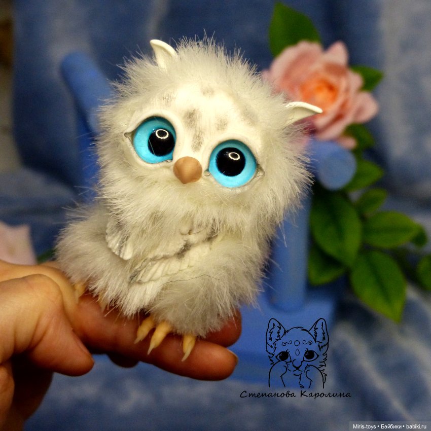 Совята в розах — Игрушки в смешанной технике (мех и глина): Арт