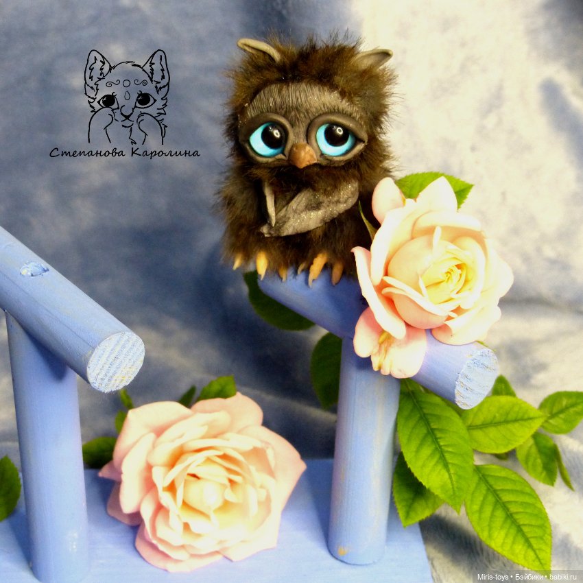 Совята в розах — Игрушки в смешанной технике (мех и глина): Арт