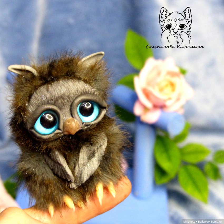 Совята в розах — Игрушки в смешанной технике (мех и глина): Арт