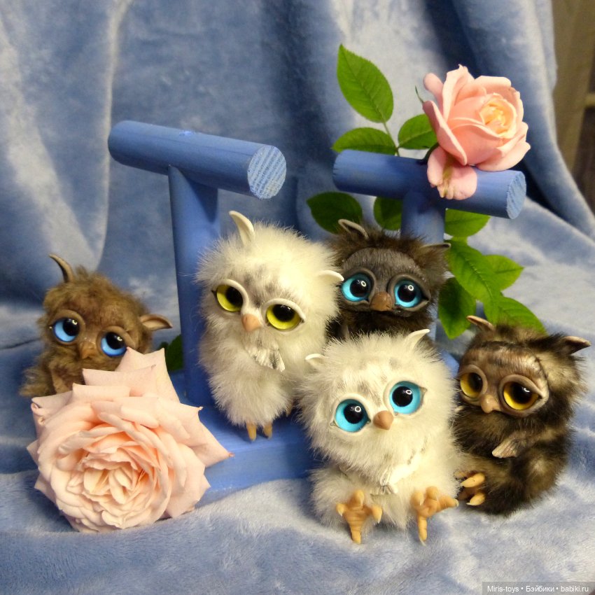 Совята в розах — Игрушки в смешанной технике (мех и глина): Арт (фото 3)