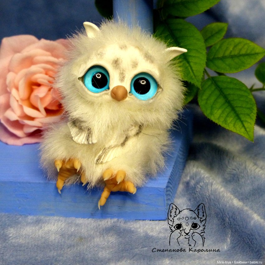 Совята в розах — Игрушки в смешанной технике (мех и глина): Арт