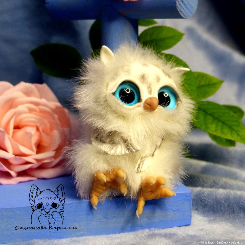 Совята в розах — Игрушки в смешанной технике (мех и глина): Арт