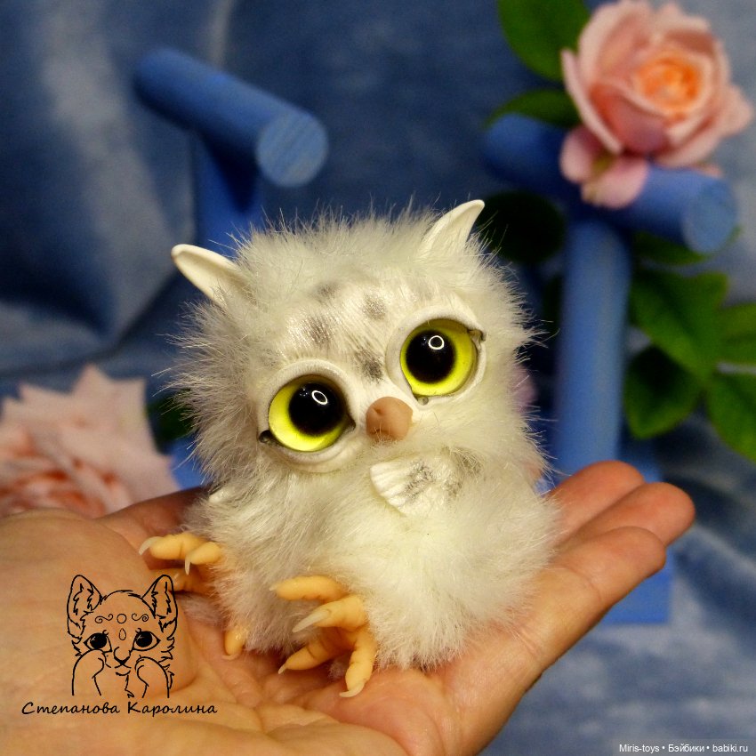 Совята в розах — Игрушки в смешанной технике (мех и глина): Арт