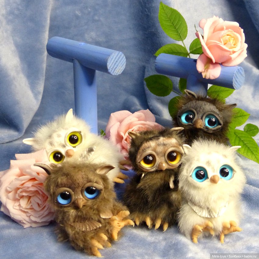 Совята в розах — Игрушки в смешанной технике (мех и глина): Арт (фото 6)