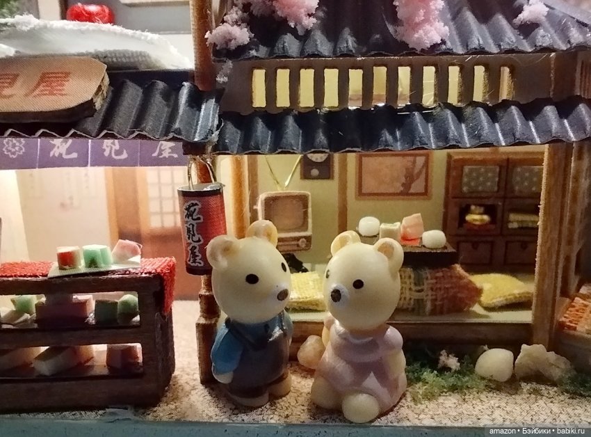 Румбокс с медвежатами, подсветкой, шкатулкой, деревянной подставкой "Цветущая Сакура"