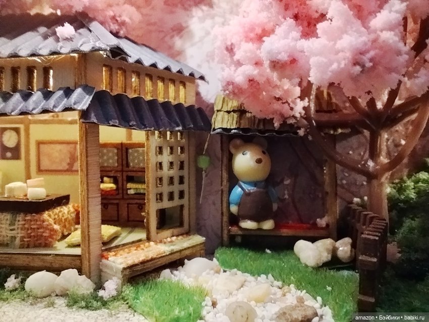 Румбокс с медвежатами, подсветкой, шкатулкой, деревянной подставкой "Цветущая Сакура" (фото 9)