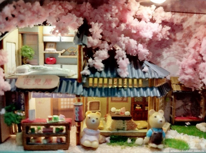 Румбокс с медвежатами, подсветкой, шкатулкой, деревянной подставкой "Цветущая Сакура" (фото 4)